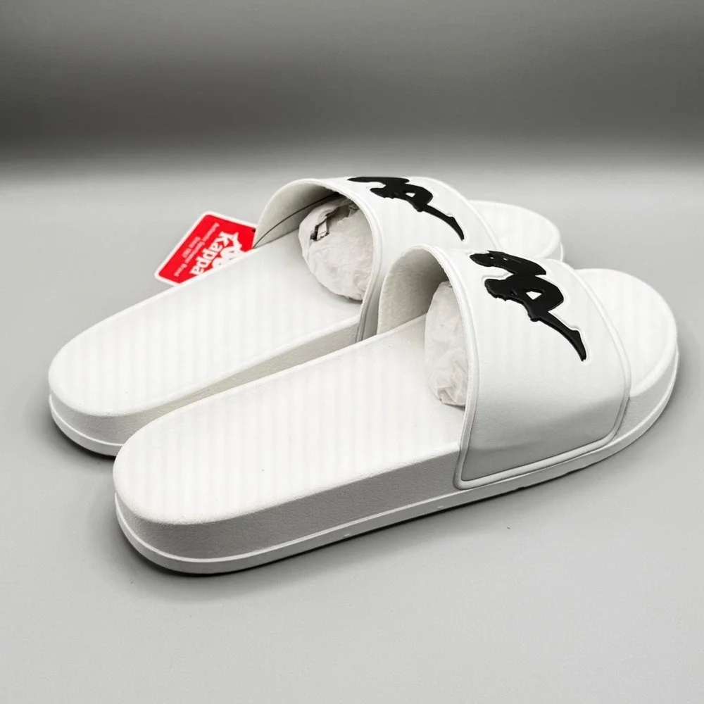 Kappa Authentic Adam 2 Slides White Black Sandals 303GAD0 Mens Size 10.5 US